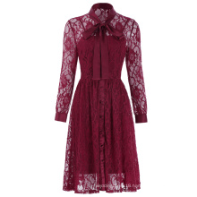 Kate Kasin Women's Vintage Elegant 2pcs Set Long Sleeve A-Line Wine Color Lace Dress KK000494-1